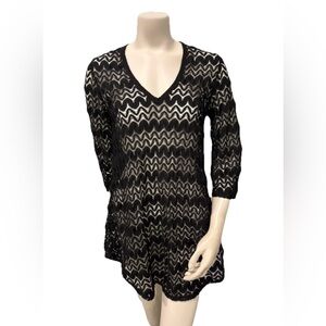 Jordan Taylor Black Lace Beach Cover Up Tunic Small Sheer V-Neck